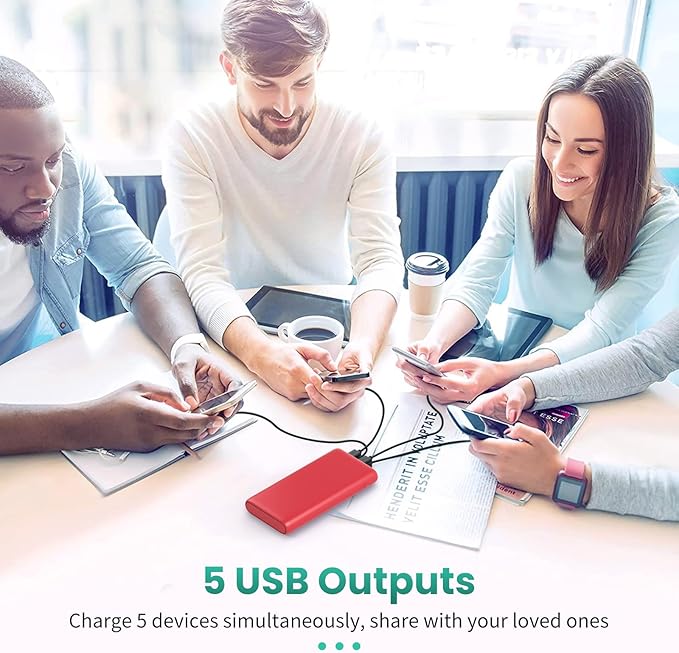 Portable Charger 38800mAh Power Bank with 5 Outputs & 2 Inputs,PD USB C In&Out Fast Phone Charging External Battery Pack Backup,Travel Essential Outdoor for iPhone 17/16/15,Android Samsung Galaxy-Red