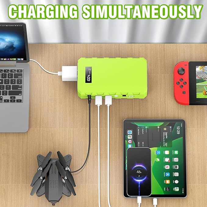 powkey 24000mAh/65W Solar Generator 30W with Panels Included, 88Wh Portable Power Station with AC Outlet, Lithium Battery Rechargeable Powered Bank with 110V AC Outlet for Emergency (Green+Black)