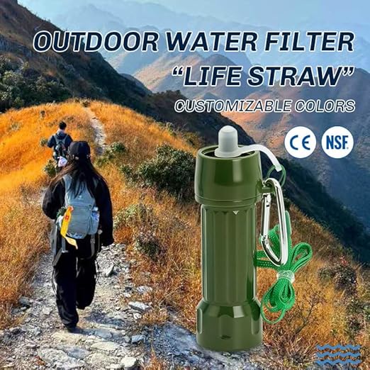 Outdoor Water Filter for Drinking Survival, Portable Water Purifier and Filtration System for Camping, Hiking, Travel, and Emergency Preparedness (Green)
