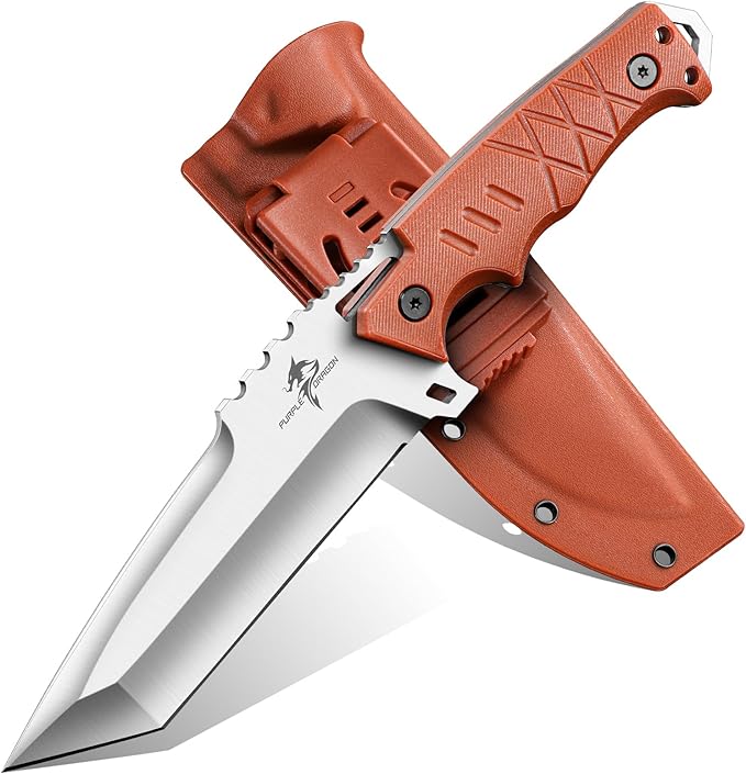 Purple Dragon Camping Knife with Sheath - D2 Steel Survival Knives for Camping, Bushcraft - Ergonomic G10 Handle Outdoor Survival Gear Christmas Gift for Men and Women