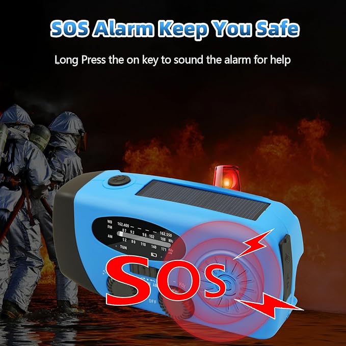 WVL Hand Crank Weather Radio, NOAA Emergency Radio Portable AM/FM Solar Powered 7400mWh with Flashlight, SOS Siren & Phone Charger for Camping & Survival(Blue)