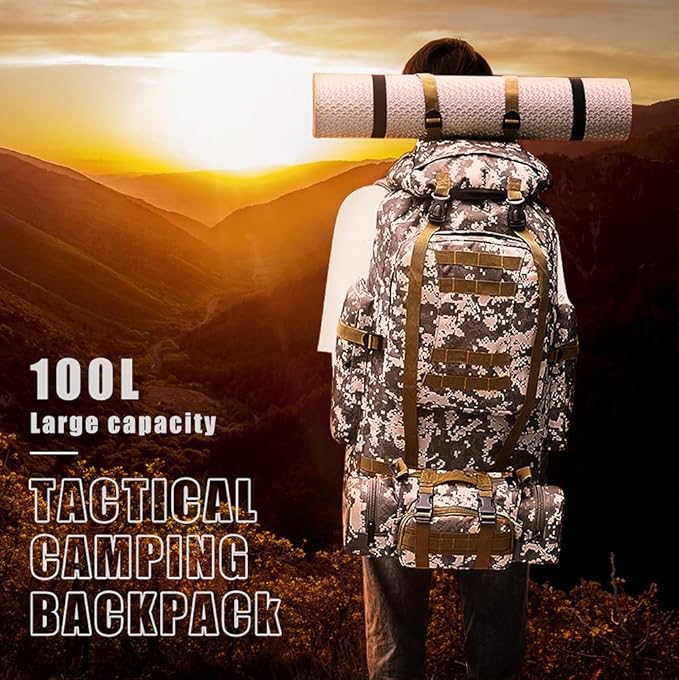 100L Camping Hiking Backpack,Molle military Tactical rucksack backpack,Waterproof Lightweight Hiking Backpack (Black)