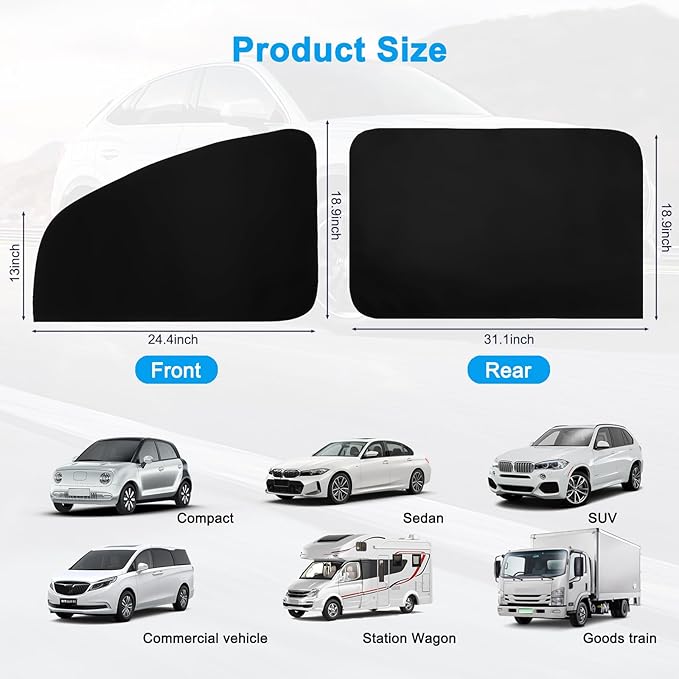 Ovege Car Window Shades 4pcs Magnetic -Side Window Sun Shade for Baby Car Privacy Curtain UV Protection－Front&Back 4pcs