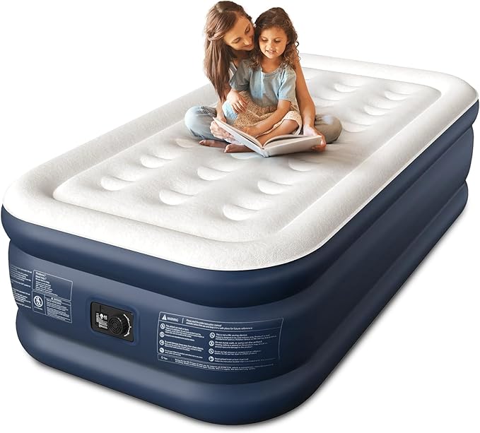 CHERIMOR Twin XL Air Mattress with Built-in Pump, 18" Raised Comfort, 80“ Length, 48Hr Leak-Proof Test, Upgraded Honeycomb Pillar Design, Supports 500 lbs, 2-Min Inflation for Home, Guests & Camping