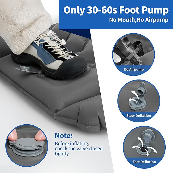 Sleeping Pad for Camping - 4” Thick Inflatable Camping Mat with Built-in Pump & Pillow, Ultralight Self Inflating Camping pad, Backpacking Sleeping Mat for Hiking, Tent, Traveling