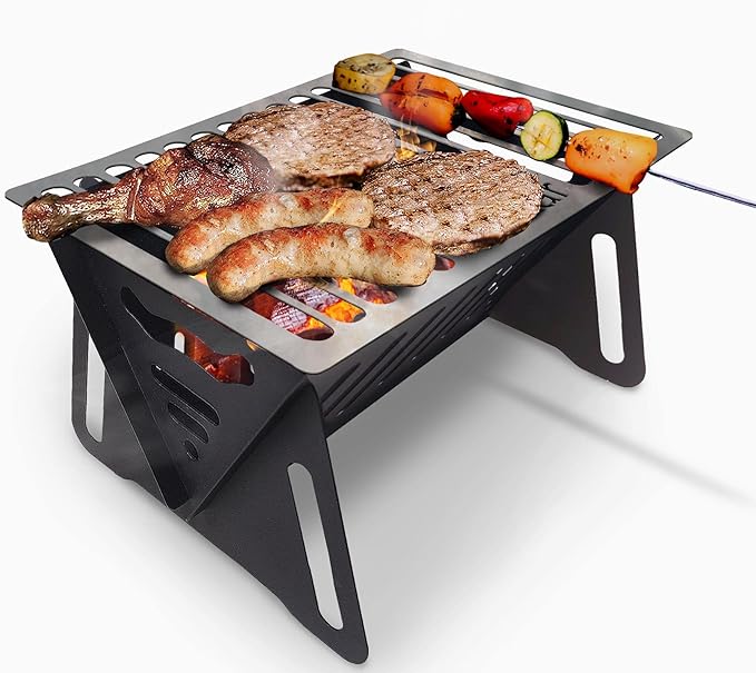 Bodkar Charcoal Grill, Portable BBQ Smoker - Lightweight Tabletop Outdoor Grill for Camping, Picnics, Garden, Beach Parties - 6"*4.6"*4.9