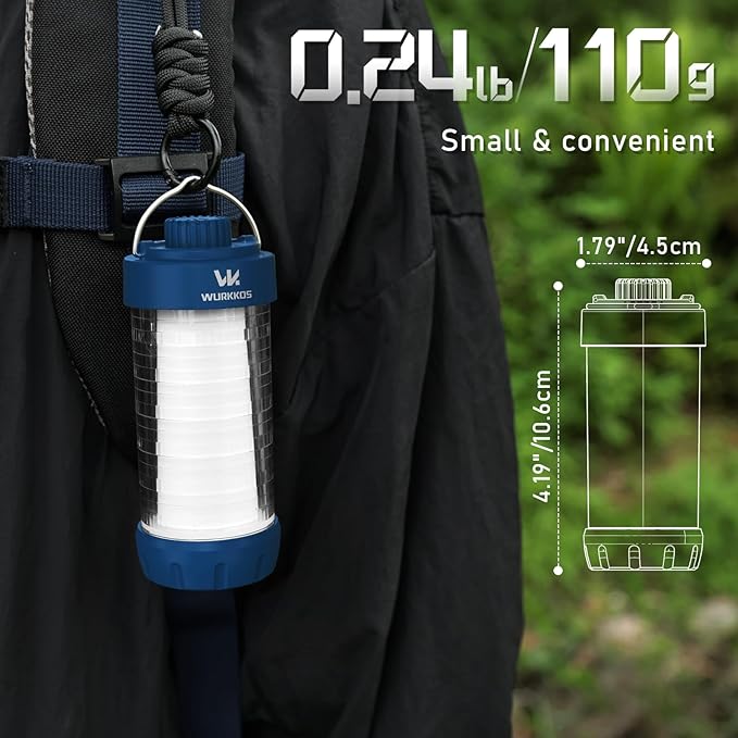 Wurkkos CL01 Camping Lantern Rechargeable, 550LM Led Lantern with Magnet Base, RGB light, Up to 300H Runtime, Camping Essentials, IP66 Waterproof Tent Light for Power Outages, Emergency, Camping, Blue