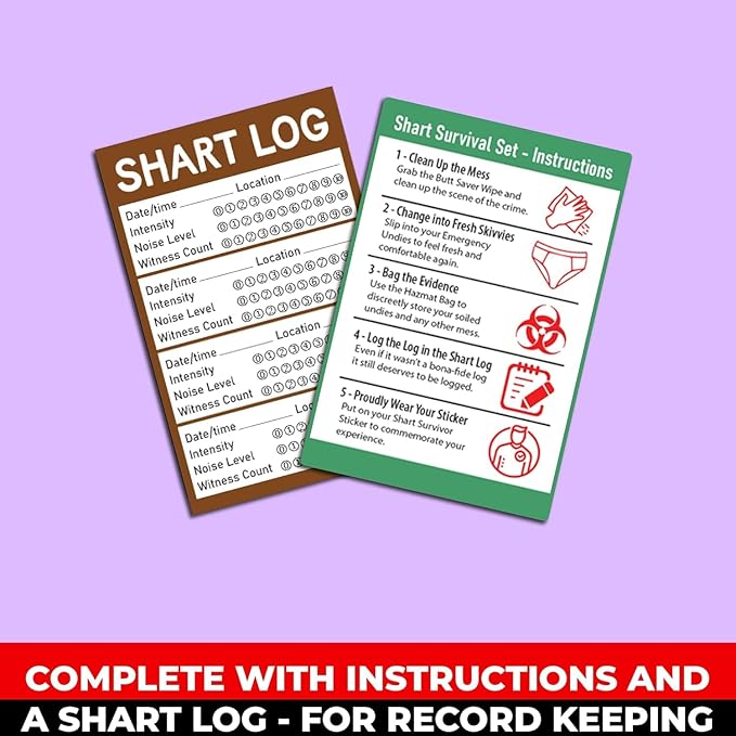 Shart Survival Set - Funny Gag Gift 2026 Friend Gifts Includes Disposable Underwear, Hazmat Bag, Wet Wipe and More! Unique Stocking Suffers for Men Birthday Husband Teens Potty Humor Prank Him Fart