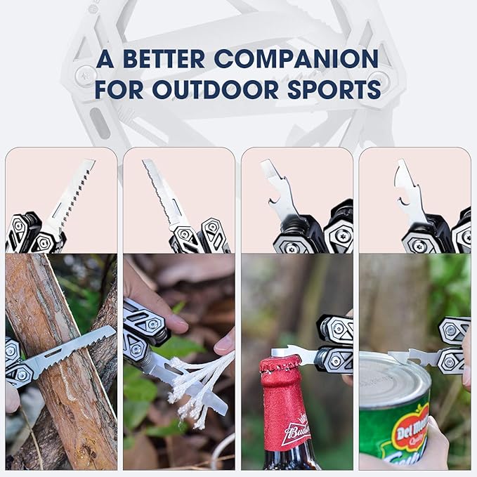 BIBURY Multitool with Pocket Knife, 21-in-1 Stainless Steel Pliers with Screwdriver, Safety Locking Multi tools with EDC Knife for Survival, Camping, Fishing, Repair, Birthday Gifts for Men Women