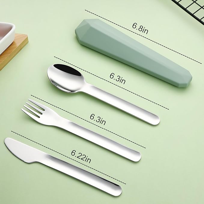 Utensils for Lunch Box Accessories, DEVICO Travel Silverware Set with Case, Camping Flatware Include 18/8 Stainless Steel Knife Fork and Spoon Set, Reusable Portable Cutlery Set for School (Green)