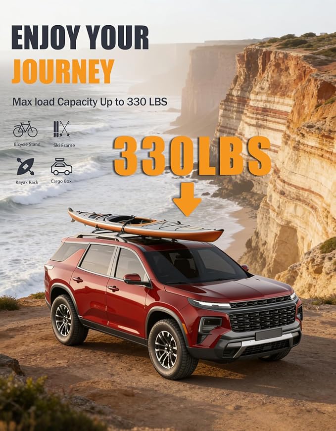 KINGGERI 330lbs Roof Rack Cross Bars Compatible with 2022-2026 Chevrolet Chevy Traverse (with Raised Side Rails)，Aluminum Roof Rails Crossbars Rooftop Cargo Basket Carrier Bag Luggage Rails Black