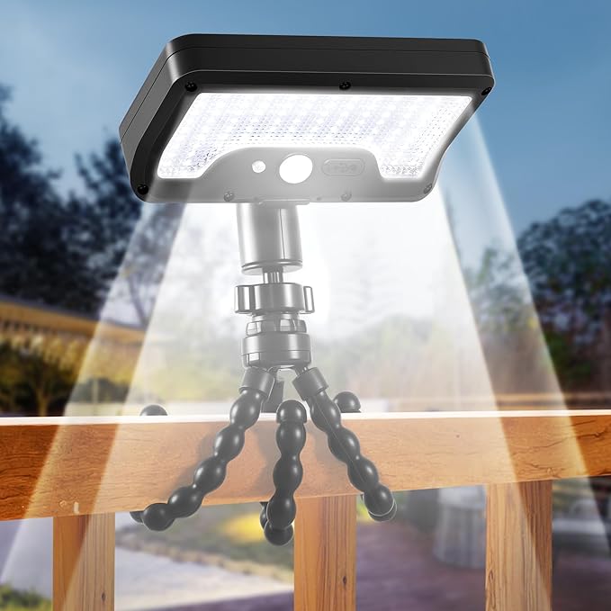 Solar Motion Lights Outdoor with Flexible Octopus Tripod, USB & Solar Powered Motion Sensor Lights with 92 LEDs, IP65 Waterproof Motion Activated Light for Fence, Camping (1 Pack, Cool White)