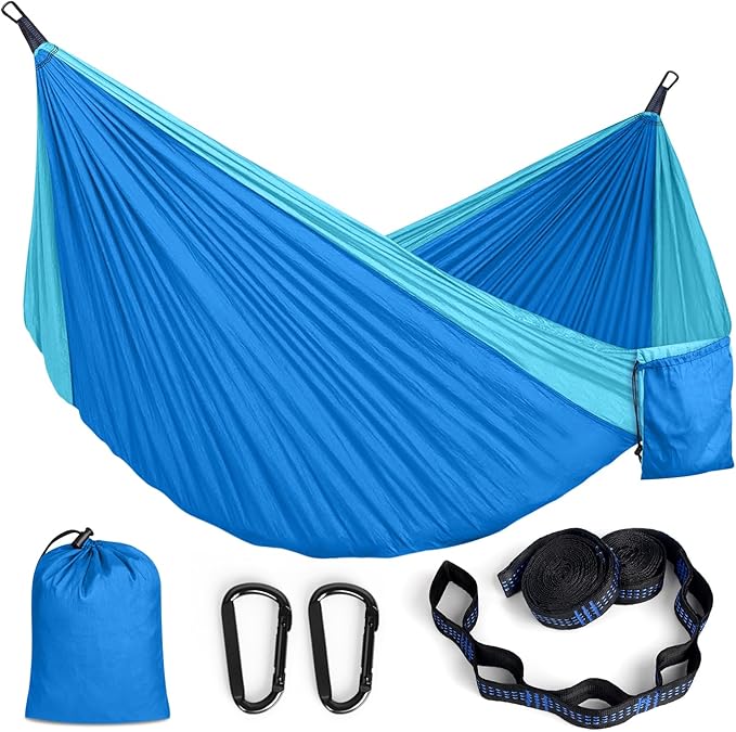 MOSFiATA Camping Hammock, Heavy Duty up to 500lbs with 2 Tree Straps and Attached Carry Bag Portable Outdoor Hammock for Backpacking Hiking Travel,Beach (Sky Blue)