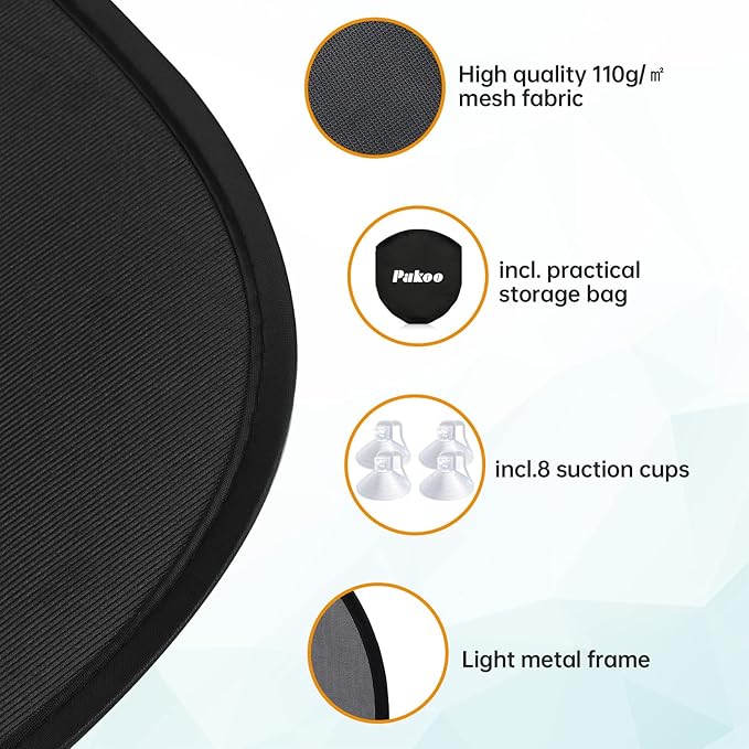 Pakoo Car Sun Shade for Baby with UV Protection, 2 Pack UV Protection Breathable Car Window Sun Shade for Children with Cute Animal Motifs, 17.7 x 14 inches Sun Shades with 8 Cups