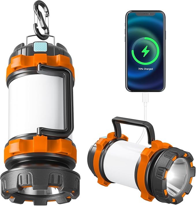 AlpsWolf Camping Lantern Rechargeable , Alpswolf Camping Flashlight 4000 Capacity, 6 Modes, IPX4 Waterproof, Led Lantern Camping, Hiking, Outdoor Recreations (1pack-Orange)