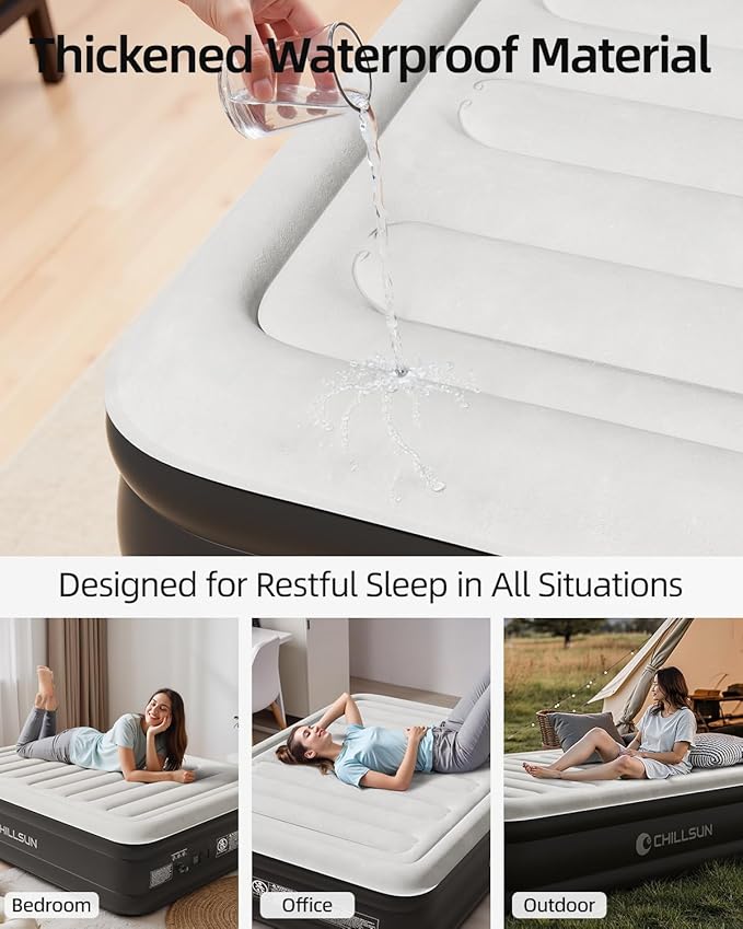 CHILLSUN 2026 Upgraded King Air Mattress with Built in Pump, 18" Raised Comfort Blow up Mattress, Luxury Air Bed Inflatable Mattress for Guests & Home, Colchones Inflables AirBed 800lbs Max