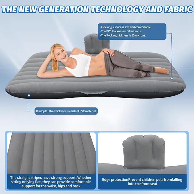 Onirii Inflatable Car Air Mattress Back Seat Bed with Air Pump,55 "x 35" Portable Thickened Car Travel Camping Sleeping Air Mattress Blow Up Bed for Car Universal SUV