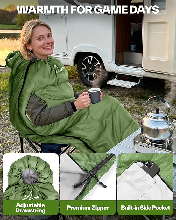 Sportneer Wearable Sleeping Bag for Adults & Kids – Walkable with Arm Zippers, Warm Weather & Cold Waterproof, Compact for Camping, Stadiums, Travel, Backpacking & Car Use