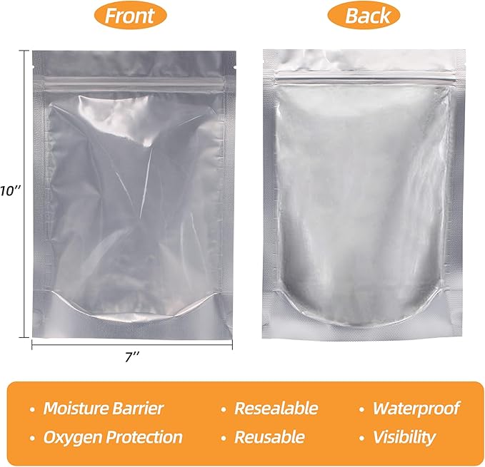 Wisesorb 1 Quart 480 Packs Mylar Bags For Food Storage, 7"x 10" Mylar Bags With Window, Freeze Dried Candy Bags, Reusable Storage Bags For Food, Mylar Food Storage Bags for Long Term Food Storage