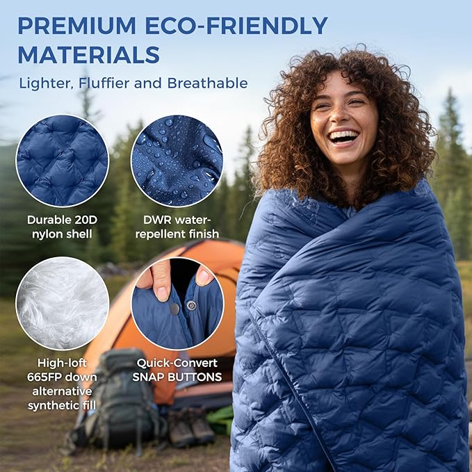 ATEPA Wearable Sleeping Bag, Recycled Water-Resistant Camping Blanket Poncho, Ultralight Packable Stadium Blanket for Outdoor