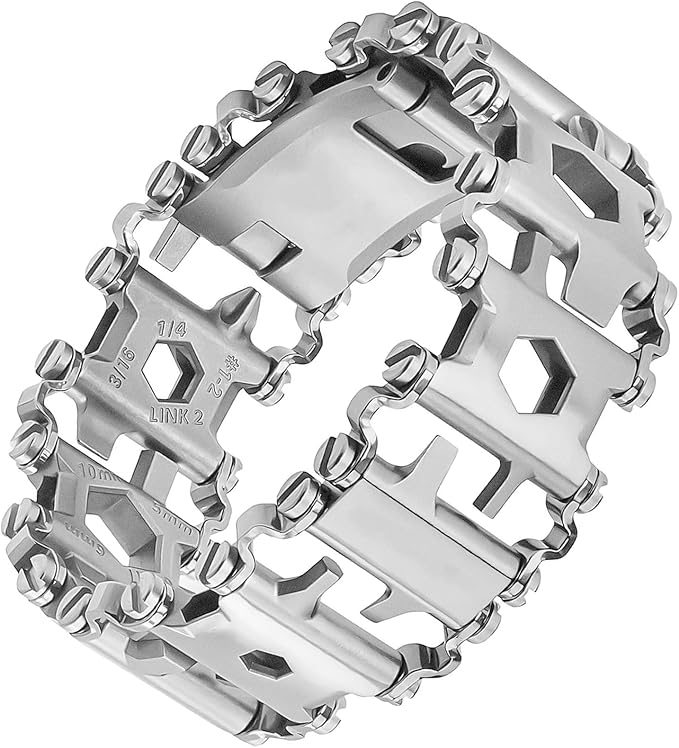 29 in 1 Multitools Stainless Steel Tool Wearable Bracelet for Men Compatible for Apple Watch Ultra 1&2, Survival Camping Travel Multitools Watch Band, Silver