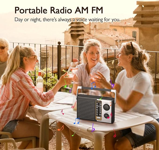 Yewrich AM FM Radio with Best Reception, Portable Battery Operated Transistor Radios, Headphone Jack, AC Powered, Suit for Senior and Home, Black