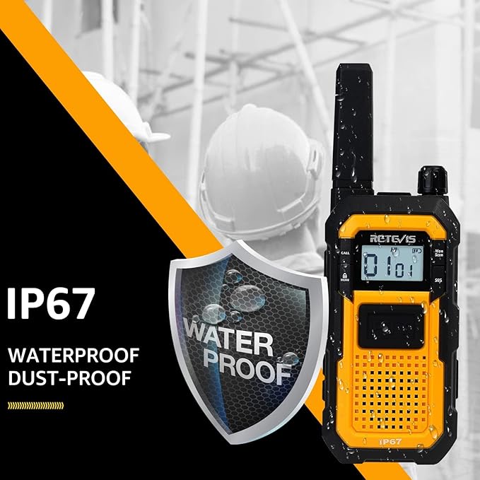 Retevis RB48 Heavy Duty Walkie Talkies, Waterproof Two Way Radio, Advanced Triple Proof & Floating, 2000 mAh, Emergency, 2 Way Radio Long Range for Job Site (4 Pack) Yellow