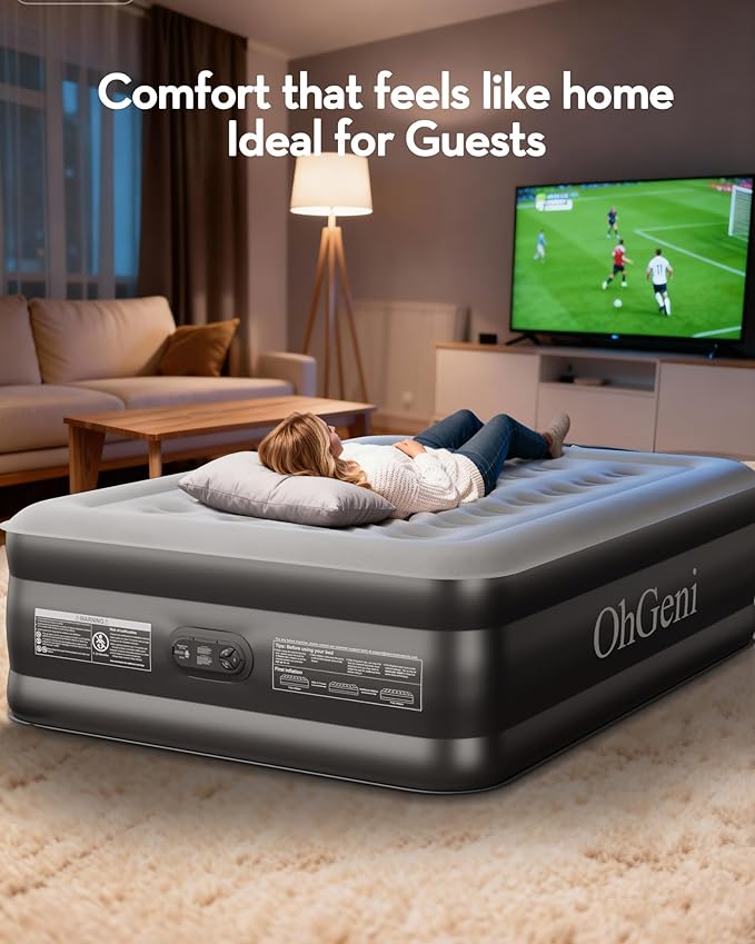 OhGeni Air Mattress Full with Built in Pump, 20" Raised Inflatable Blow up Mattress, Family Choice Award Winner, Portable Foldable Bed with Upgraded Surface for Home & Camping, 600 lbs