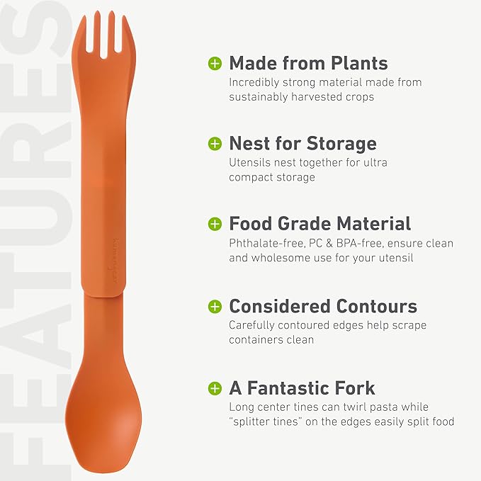humangear GoBites Duo - Travel Silverware, Full Size Portable Fork & Spoon, Reusable Utensil Set, PC and BPA-free, Food-Safe, ﻿Extended - 9.1” X 1.6”