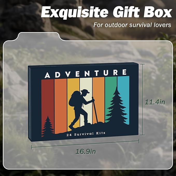 Survival Kit Advent Calendar 2025 for Men - 24 Days Christmas Countdown Calendar Emergency Survival Gears - Adventure Gift Box for Adult Teen - Xmas Holiday Surprise Gifts for Outdoor Enthusiasts