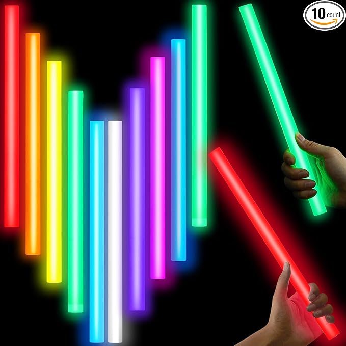 Lewtemi 10 Pcs Large Glow Sticks Big Giant Jumbo Halloween Christmas Emergency Light Stick for Camping Accessories, Survival Kit