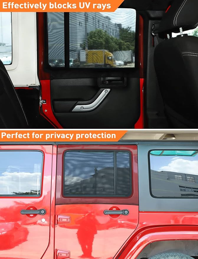 Savadicar Rear Window Sun Shade, Breathable Mesh Side Window Sunshade, Stretchy Sun Screen Net Compatible with 1997 to Present Jeep Wrangler TJ JK JL & Gladiator JT, Anti-UV for Baby/Pet/Camping, Pair