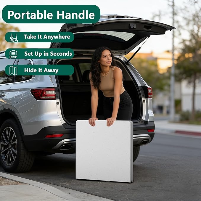 Folding Table 48" x 24" - Heavy Duty Fold-in-Half Plastic Table with Adjustable Height, Portable Utility Tables with Steel Legs for Indoor, Outdoor, Picnic, Camping, Dining, Party (White)