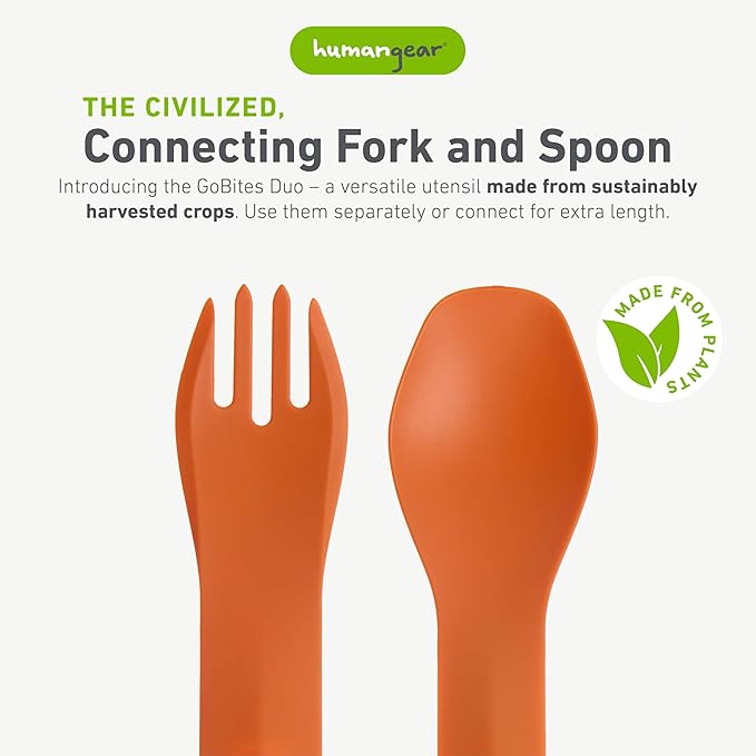 humangear GoBites Duo - Travel Silverware, Full Size Portable Fork & Spoon, Reusable Utensil Set, PC and BPA-free, Food-Safe, ﻿Extended - 9.1” X 1.6”