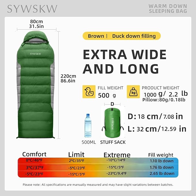 Ultralight Down Sleeping Bag with Pillow,15°F 32°F 46°F Sleeping Bag for Women,Men,Youth Backpacking,Hiking and Camping Outdoor with 680FP Duck Down