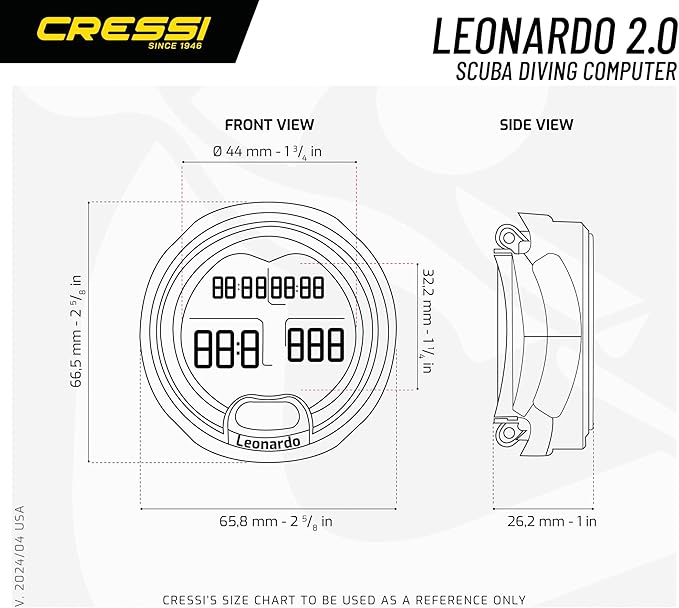 Cressi Leonardo 2.0 Scuba Dive Computer - Air, Nitrox & Gauge Dive Watch - Backlit Waterproof Watch - USB IR Diving Computer