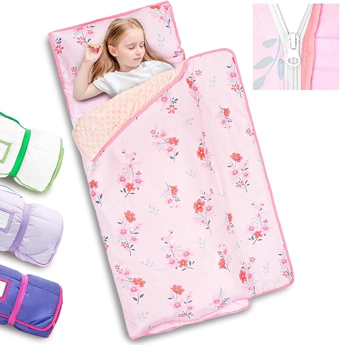 Primlect Toddler Nap Mat with Detachable Blanket and Removable Pillow, Kids Sleeping Bag 55''x35'' for Daycare Preschool Kindergarten, Toddler Sleeping Mat for Boys and Girls