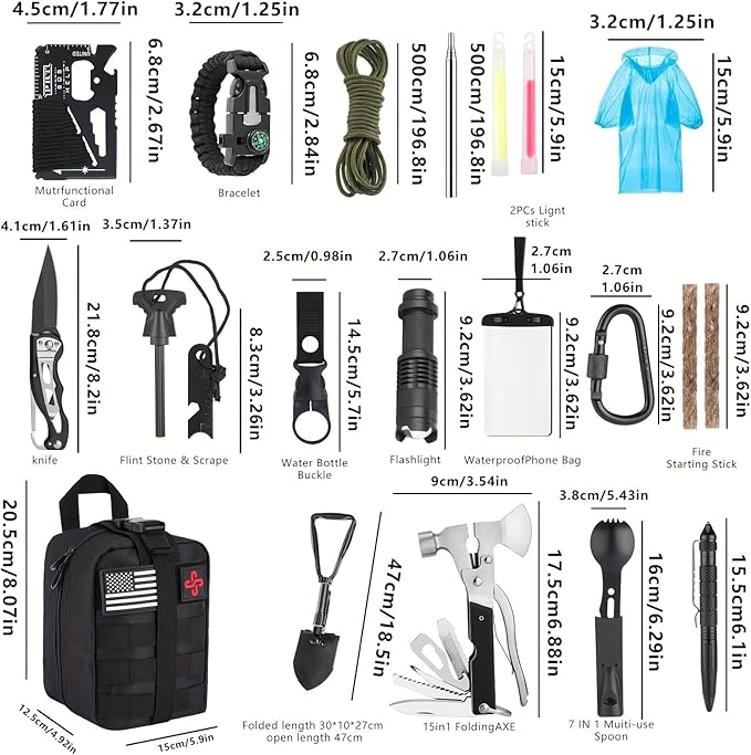 Survival Kit, 252Pcs Survival Gear First Aid Kit with Molle System Compatible Bag and Emergency Tent, Emergency Kit for Earthquake, Outdoor Adventure, Hiking, Hunting, Gifts for Men Women