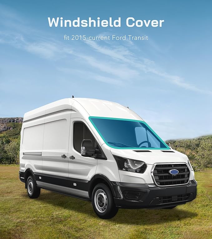 Extra-Thick Windshield Cover for Ford Transit Medium/High Roof Van,2015-2026,with Sensor,Insulated Blackout Foldable Windshield Sunshade, AllSeasonGuard Pro