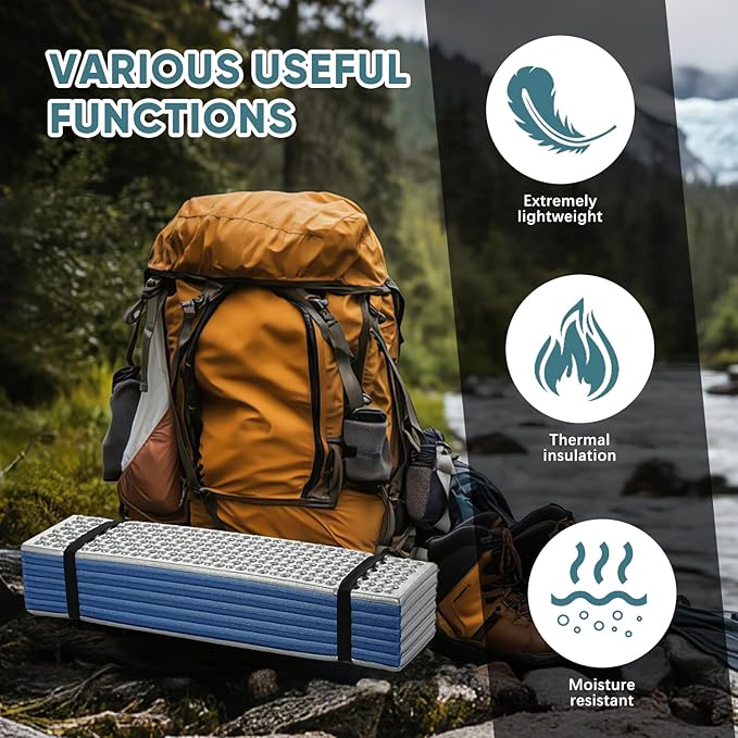 Ultralight Foam Sleeping Pad, Waterproof Closed Cell Foam Pad for Superior Insulation, Folding Sleeping Mat for Compact Storage, Foldable and Portable for Hiking and Camping