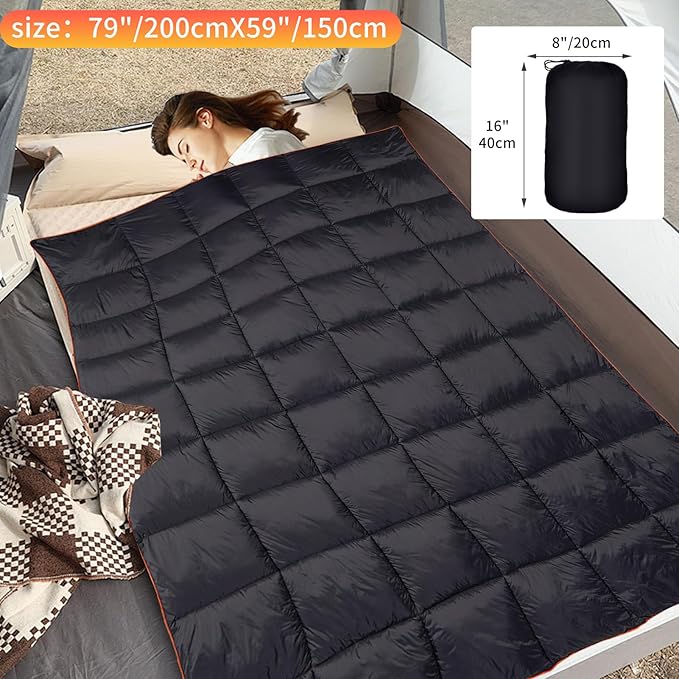 REDCAMP Alternative Down Camping Blanket, Waterproof and Warm Outdoor Travel Quilt for Camping, Hiking and Backpacking, 79"x59", Black