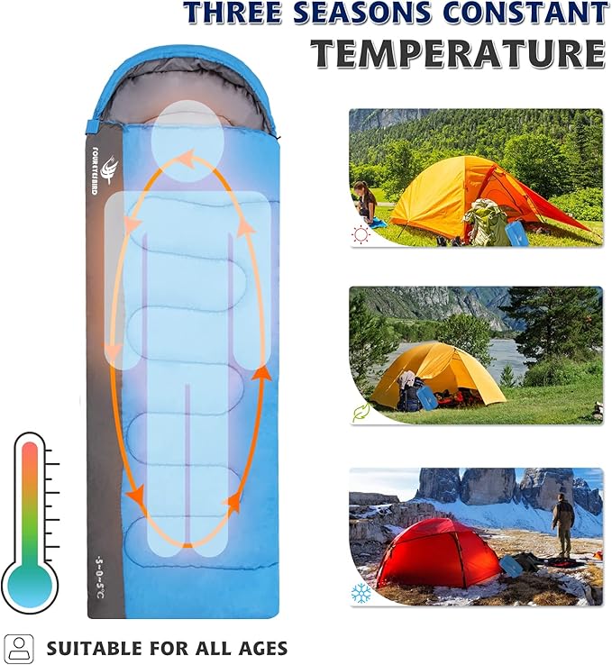 Sleeping Bag for Adults & Kids,Waterproof Lightweight Backpacking Sleeping Bags, Envelope Hooded 3 Season for Camping Hiking Outdoor Travel