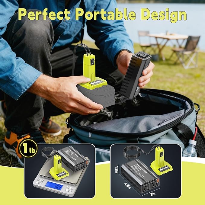 300W Power Inverter Compatible with Ryobi 18V Battery, DC 18V to AC 110V Portable Power Station Generator with 2 AC Outlets & 1 Type-C PD 65W & 1 USB A 18W Max for Emergency Power