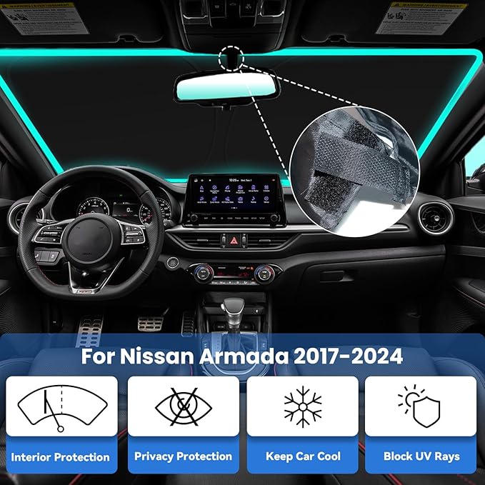 Windshield Sun Shade for Nissan Armada 2017-2024 Car Front Window Sunshade with 240T Sun Visor Protector Blocks UV Rays Heat Sun Shield Accessories