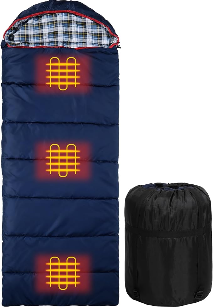 REDCAMP Flannel Sleeping Bag for Adults, Comfortable Cotton Sleeping Bags for Camping with Detachable Hood, Red/Grey/Blue/Black