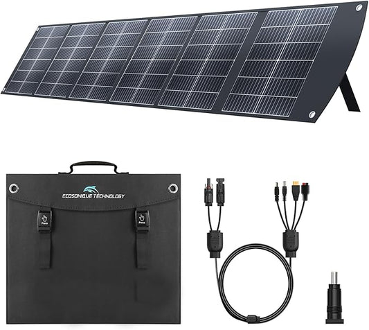Ecosonique 200W Portable Solar Panel for Power Stations, Foldable & Lightweight with Kickstand, USB-C PD3.0 & USB-A QC3.0, MC4 & Multi-Output for Solar Generators, RVs, Camping, and Outdoor Use