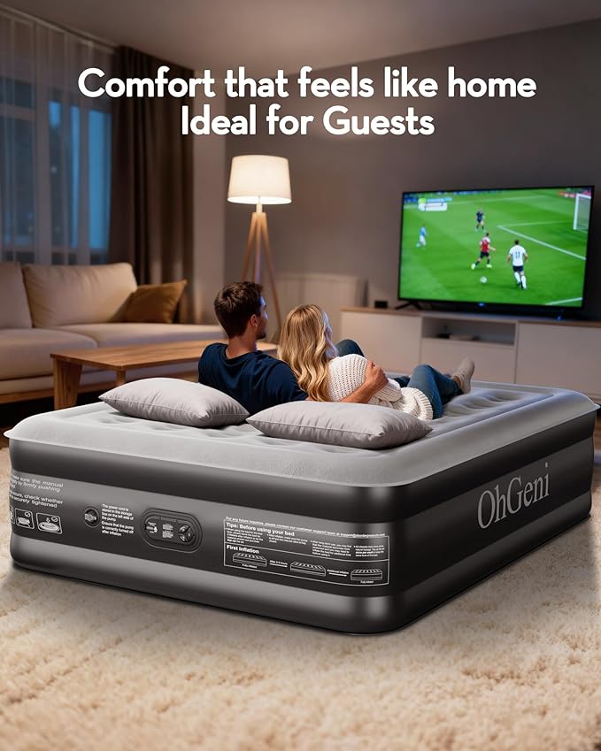 OhGeni 20" Queen Air Mattress (1-Pack) with Built in Pump, Inflatable Blow Up Bed, Upgraded Air Column Support for Enhanced Stability, Raised Height for Easy Entry & Exit, 650 lbs Capacity