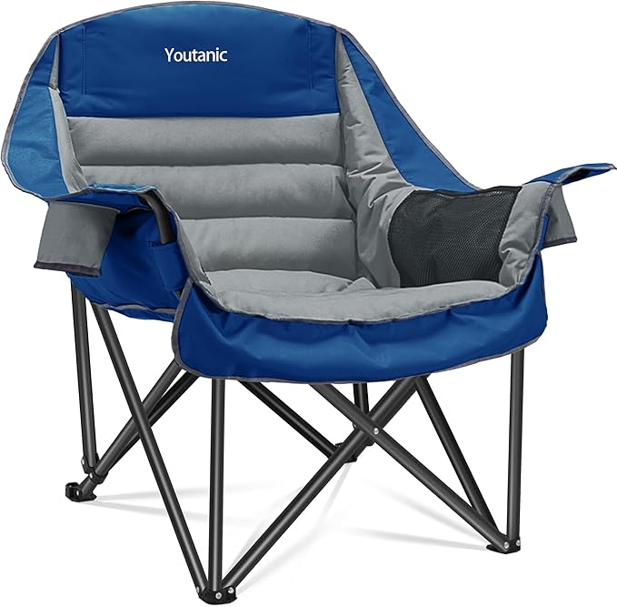 Youtanic Oversized Camping Chair, Portable Folding Camping Chairs with Side Pocket, Cup Holder and Carry Bag, Heavy Duty Outdoor Camping Chairs for Adults, Fishing, Sports, Trip, up to 400lbs, Style 6