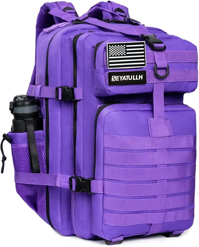 45L Military Tactical Backpack for Men & Women Bug Out Bag Assault pack Molle Daypack Hiking Trekking Rucksack (2.0 side pockets (purple))