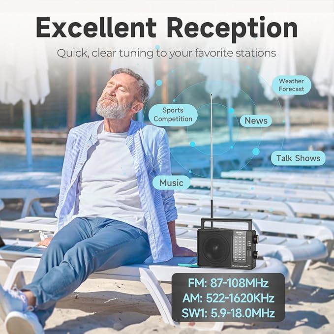 PRUNUS J03C AM FM Radio Portable USB or AA Battery Operated for Home/Outdoor, Large Speaker Excellent Sound, Excellent Reception 19.5 ant, Large Tuning Knobs,Gifts for Seniors, No,Internet Radio